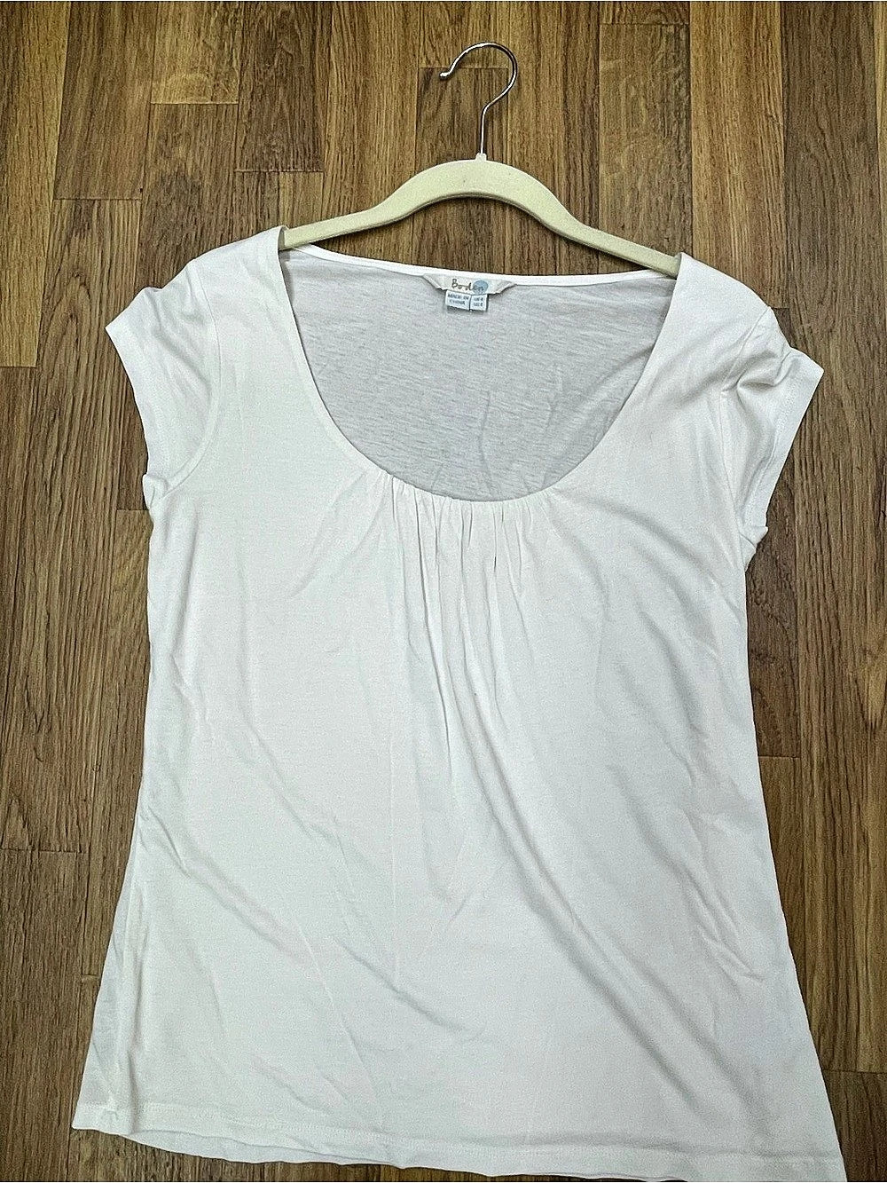 Boden Women's Pleated Short Sleeve Top in White Size Large